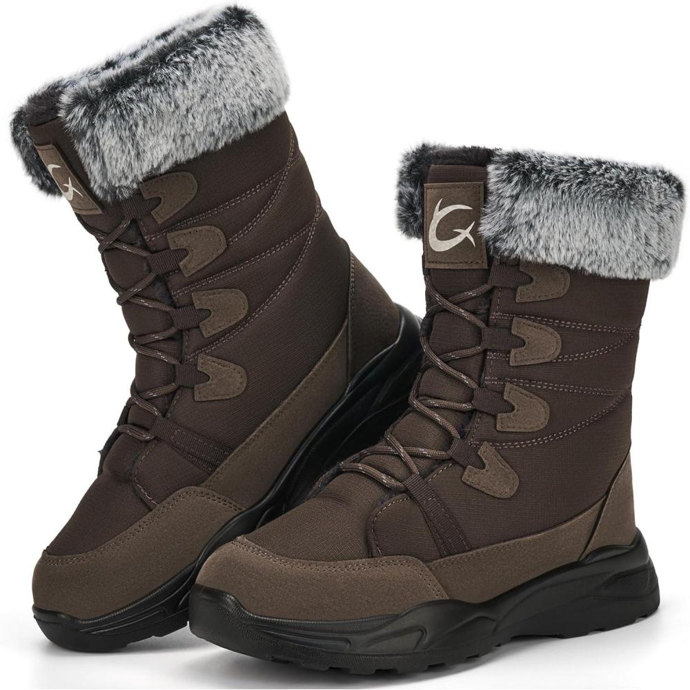 imageWomens Snow Boots for Winter Comfortable Warm Fur Lined Anti Slip Midcalf Booties for WalkingBrown