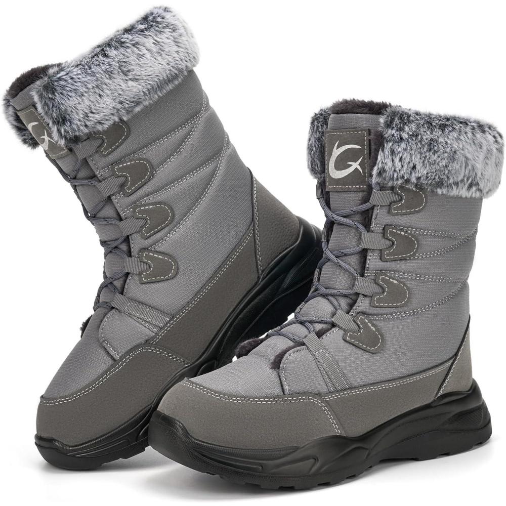 imageWomens Snow Boots for Winter Comfortable Warm Fur Lined Anti Slip Midcalf Booties for WalkingGrey