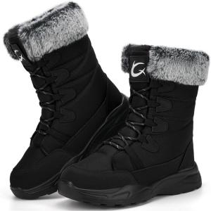 Womens Snow Boots for Winter: Comfortable Warm Fur Lined Anti Slip Mid-calf Booties for Walking(Black)