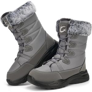 Womens Snow Boots for Winter: Comfortable Warm Fur Lined Anti Slip Mid-calf Booties for Walking(Grey)
