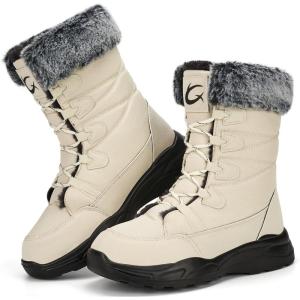 Womens Snow Boots for Winter: Comfortable Warm Fur Lined Anti Slip Mid-calf Booties for Walking(White)