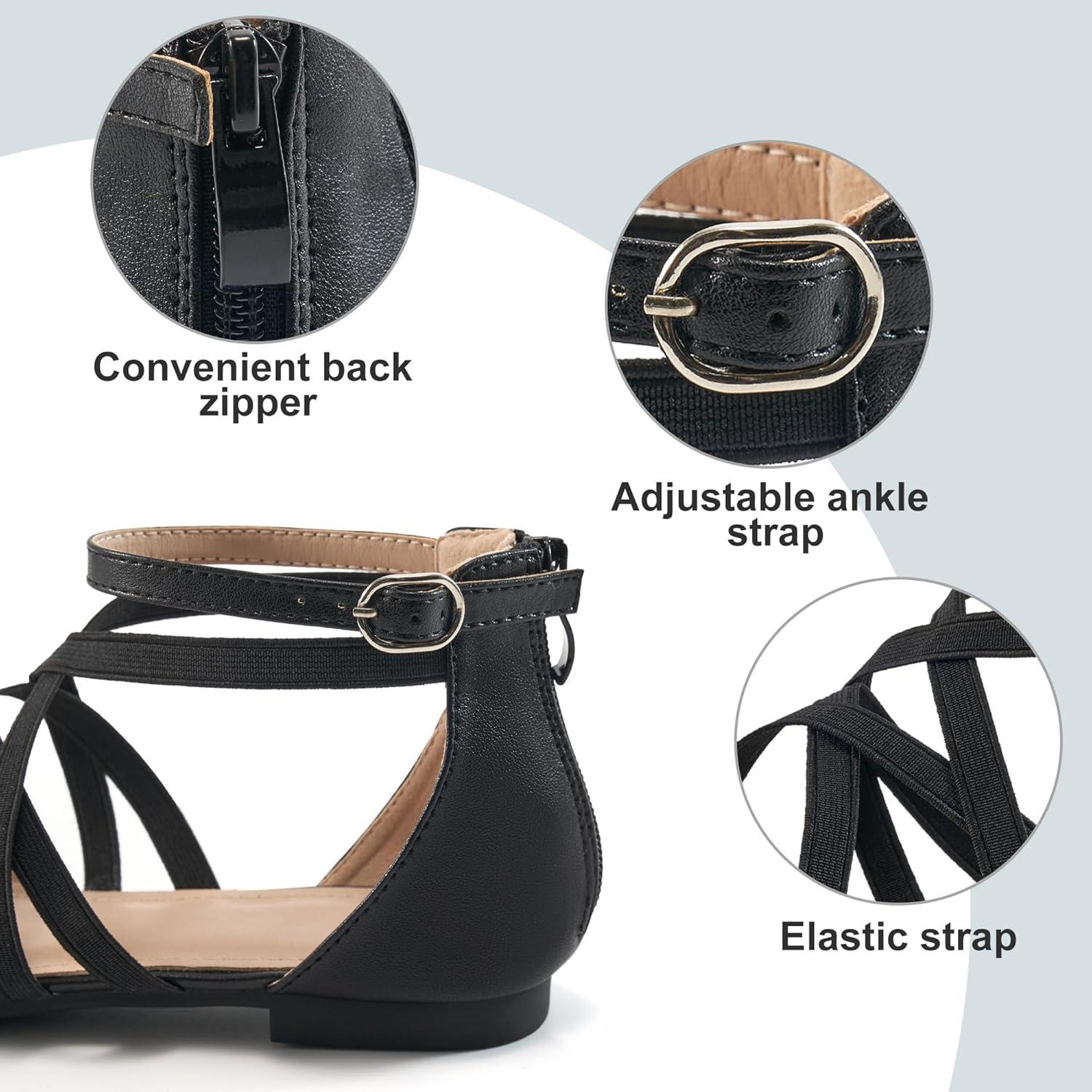 imageWomens Ballet Flats for Wedding Comfortable Dress Work Flat for 2025 Ladies Dressy Zipper Walking ShoesBlackpu Leather