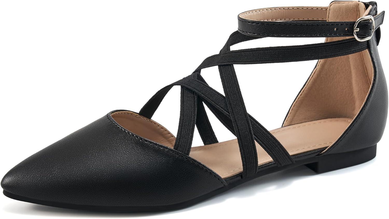 imageWomens Ballet Flats for Wedding Comfortable Dress Work Flat for 2025 Ladies Dressy Zipper Walking ShoesBlackpu Leather