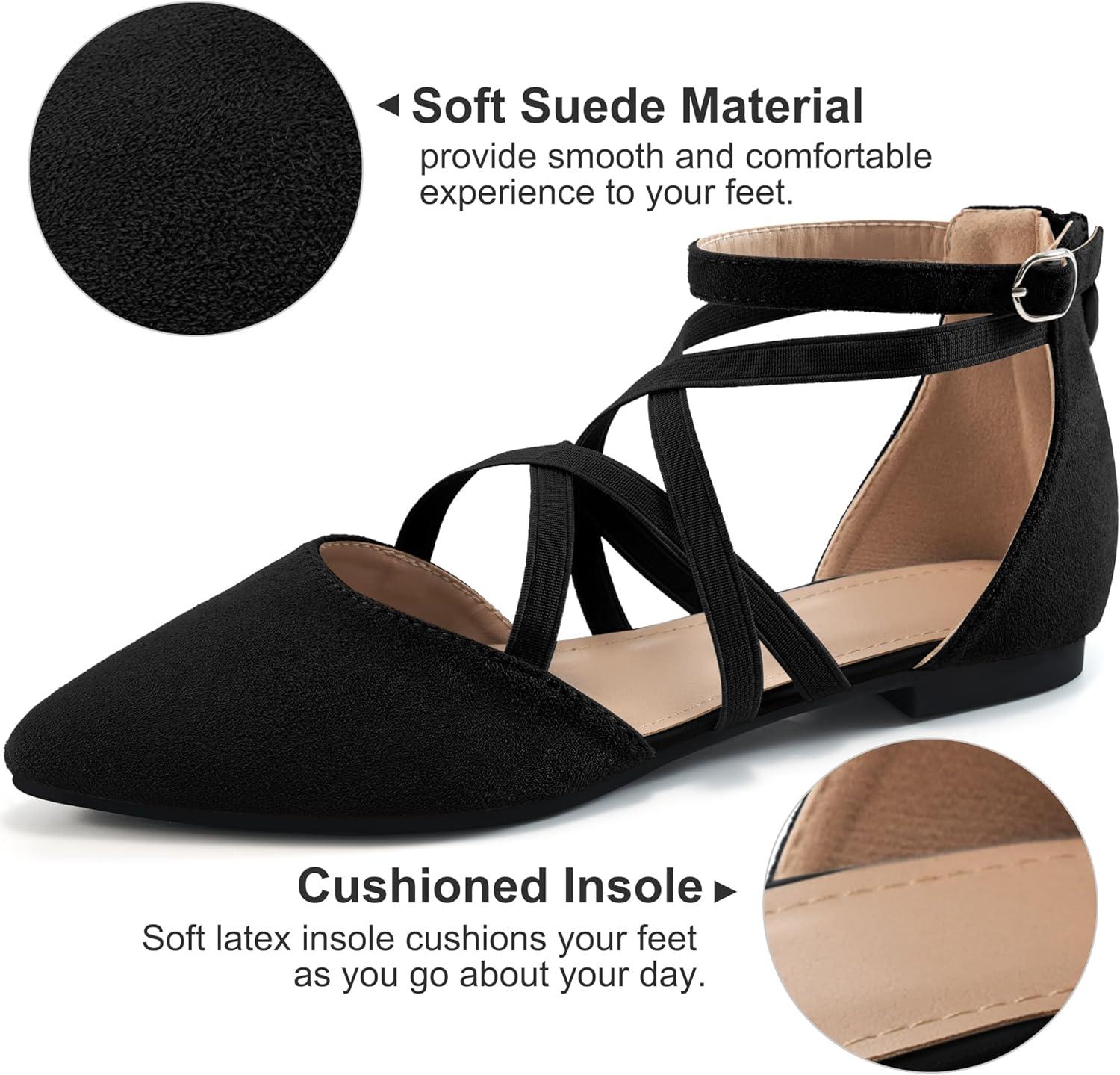 imageWomens Ballet Flats for Wedding Comfortable Dress Work Flat for 2025 Ladies Dressy Zipper Walking ShoesBlacksuede