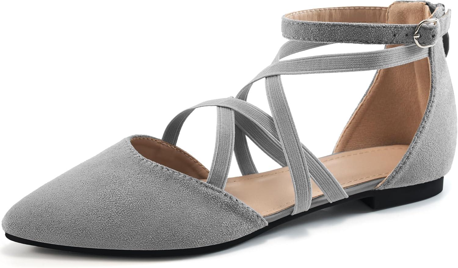 imageWomens Ballet Flats for Wedding Comfortable Dress Work Flat for 2025 Ladies Dressy Zipper Walking ShoesGreysuede