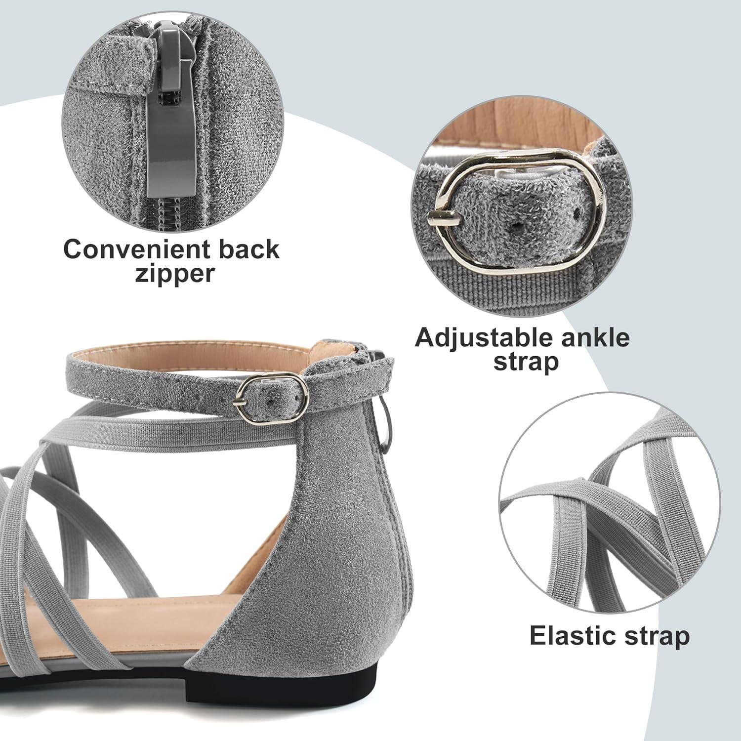 imageWomens Ballet Flats for Wedding Comfortable Dress Work Flat for 2025 Ladies Dressy Zipper Walking ShoesGreysuede