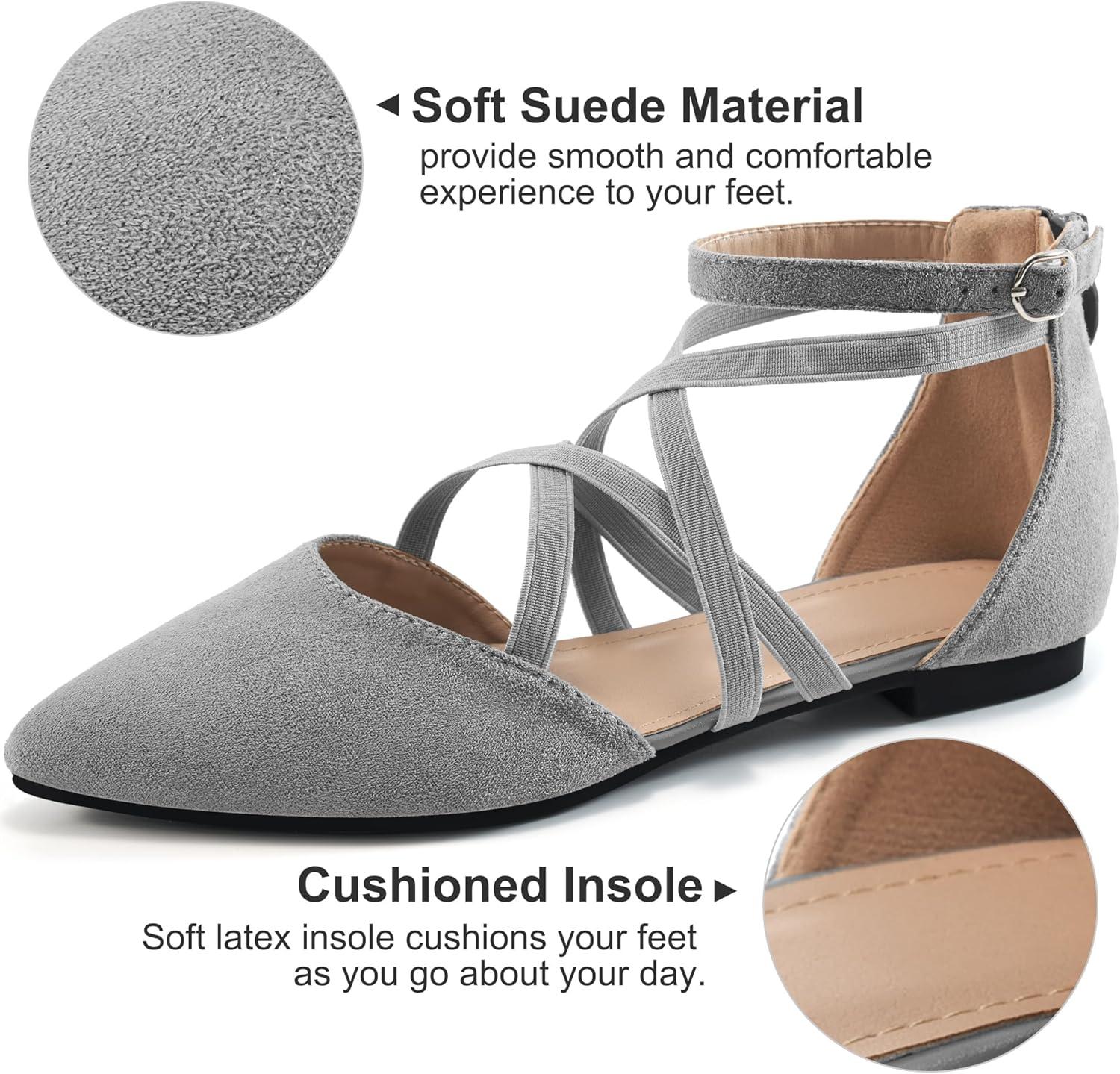 imageWomens Ballet Flats for Wedding Comfortable Dress Work Flat for 2025 Ladies Dressy Zipper Walking ShoesGreysuede