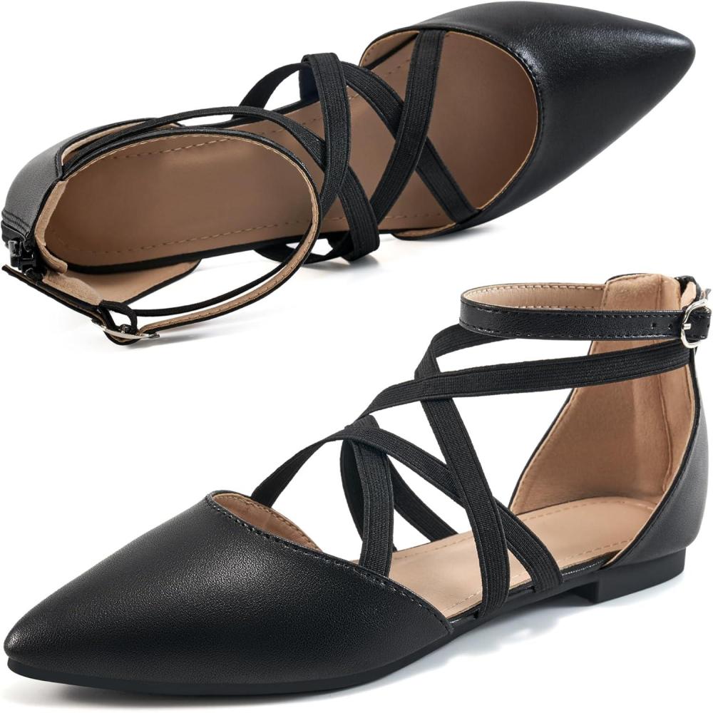 imageWomens Ballet Flats for Wedding Comfortable Dress Work Flat for 2025 Ladies Dressy Zipper Walking ShoesBlackpu Leather