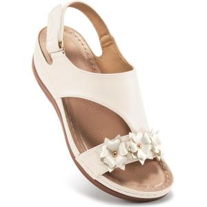Dressy Wedge Sandals for Women: Comfortable Casual Walking Wedges for Party Vacation Birthday Wedding Indoor for Home House Office(White)
