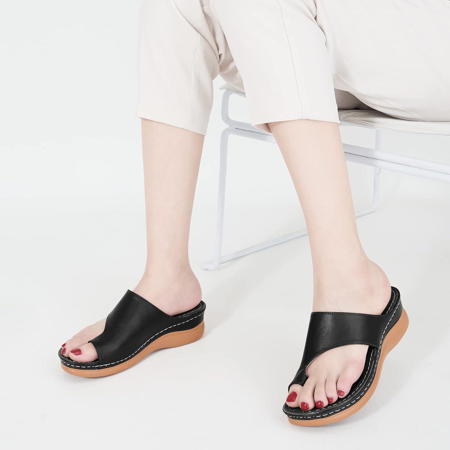 image:imageReimferce Orthopedic Wedge Sandals for Women Comfortable Dressy Summer Sandals Women Comfortable Casual Walking Wedges PlatformBlack