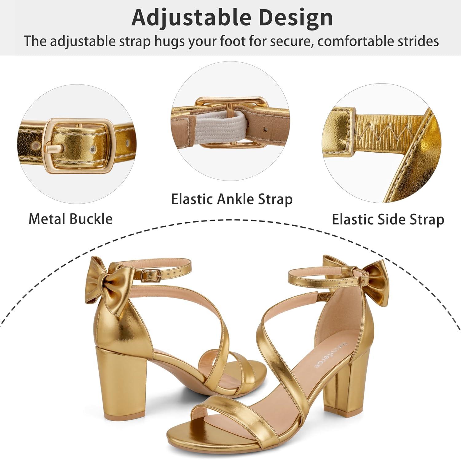 image:imageComfortable Block Heels for Women 314 Stable Walk for Confidence on Wedding Elegant Bow Ankle Strap amp Cushioned Insole for Bride amp BridesmaidsGold