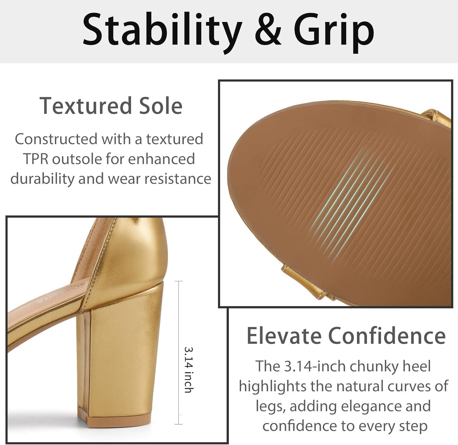 image:imageComfortable Block Heels for Women 314 Stable Walk for Confidence on Wedding Elegant Bow Ankle Strap amp Cushioned Insole for Bride amp BridesmaidsGold