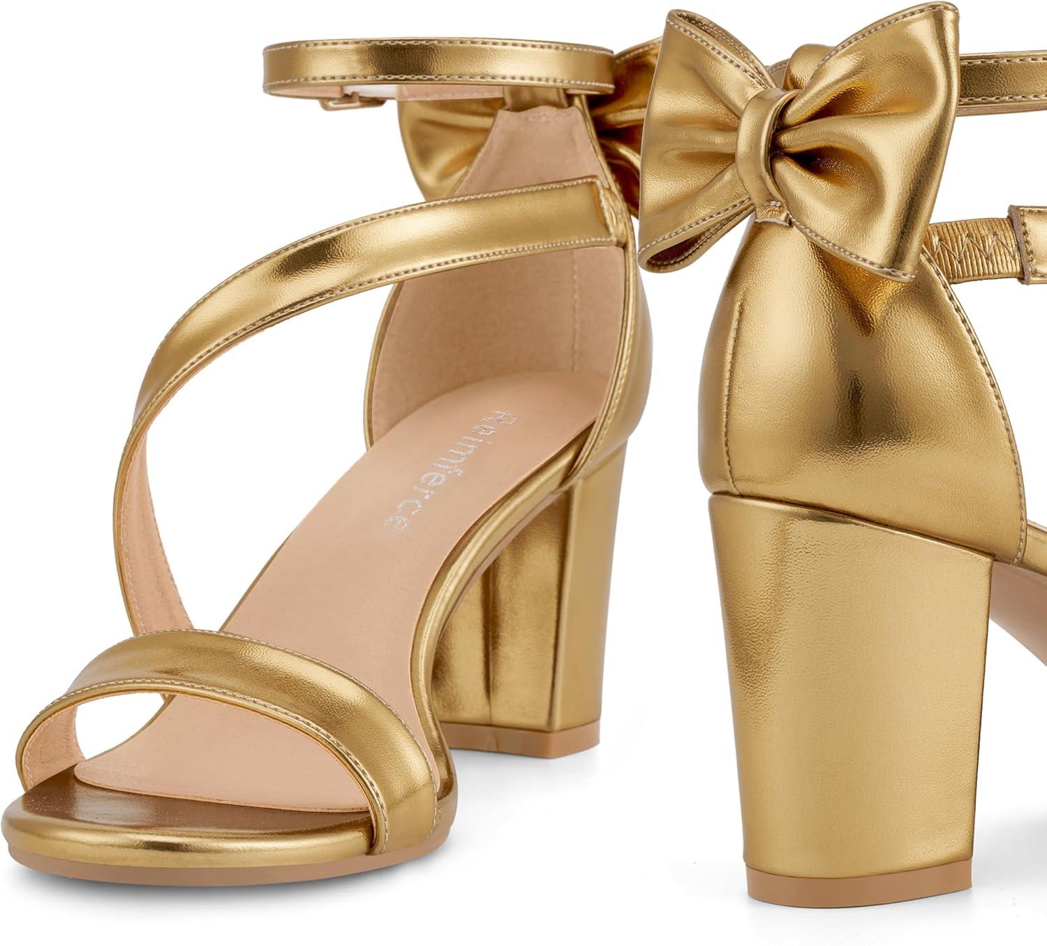 image:imageComfortable Block Heels for Women 314 Stable Walk for Confidence on Wedding Elegant Bow Ankle Strap amp Cushioned Insole for Bride amp BridesmaidsGold