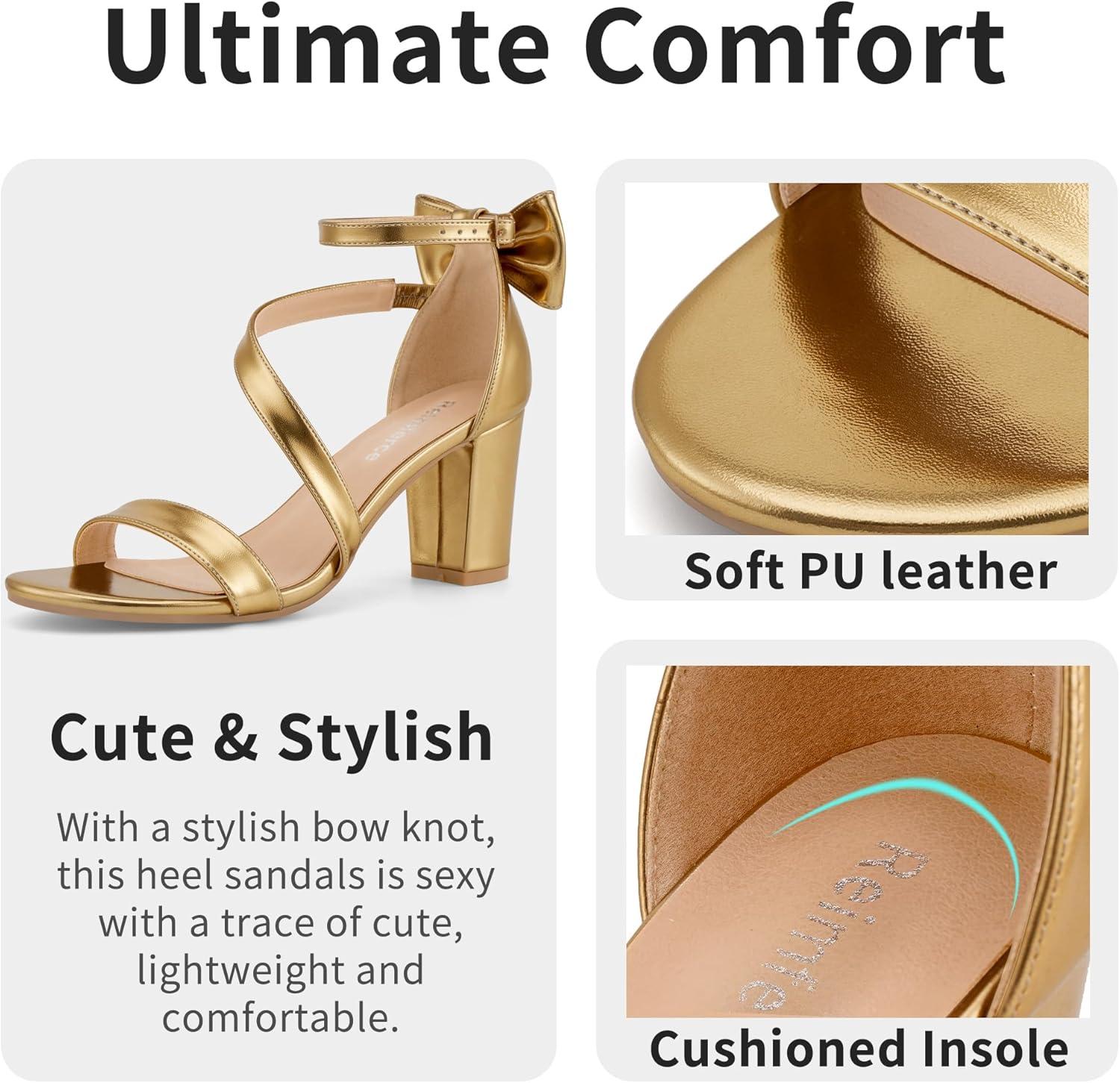image:imageComfortable Block Heels for Women 314 Stable Walk for Confidence on Wedding Elegant Bow Ankle Strap amp Cushioned Insole for Bride amp BridesmaidsGold