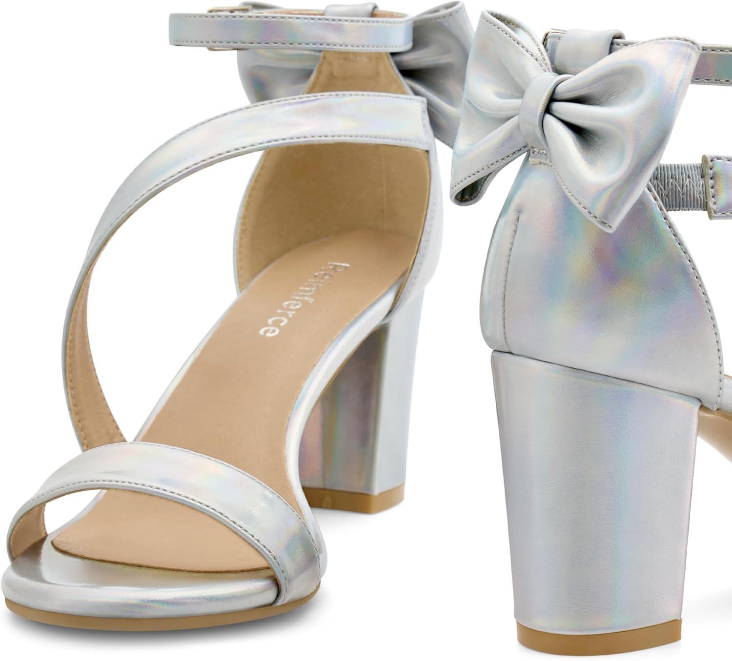 image:imageComfortable Block Heels for Women 314 Stable Walk for Confidence on Wedding Elegant Bow Ankle Strap amp Cushioned Insole for Bride amp BridesmaidsIridescent
