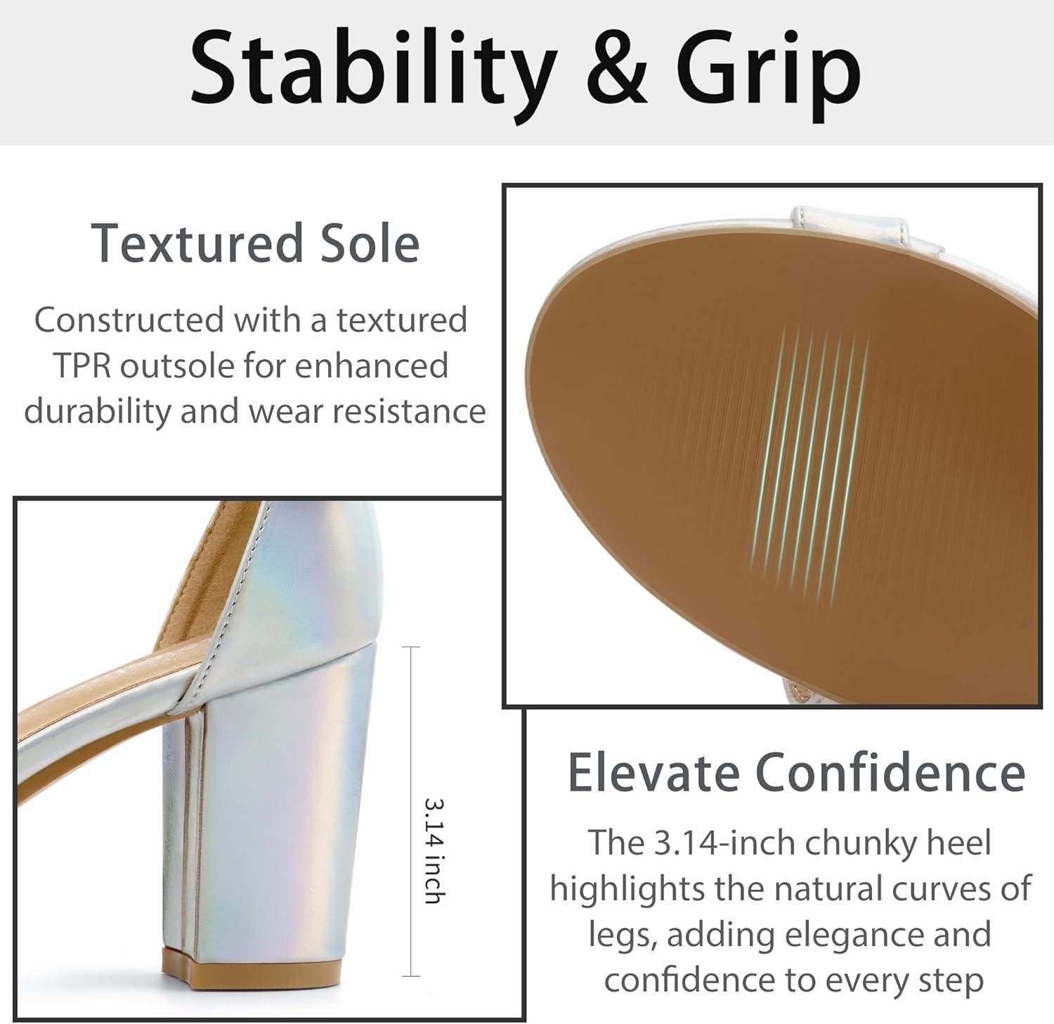 image:imageComfortable Block Heels for Women 314 Stable Walk for Confidence on Wedding Elegant Bow Ankle Strap amp Cushioned Insole for Bride amp BridesmaidsIridescent