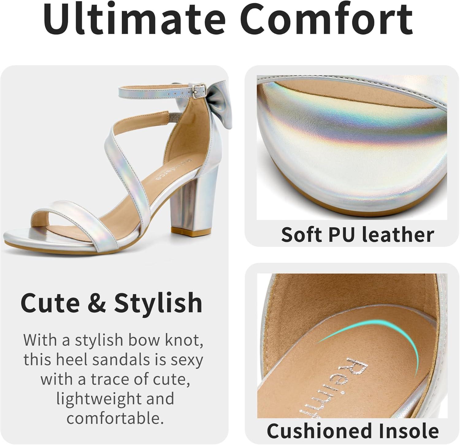 image:imageComfortable Block Heels for Women 314 Stable Walk for Confidence on Wedding Elegant Bow Ankle Strap amp Cushioned Insole for Bride amp BridesmaidsIridescent
