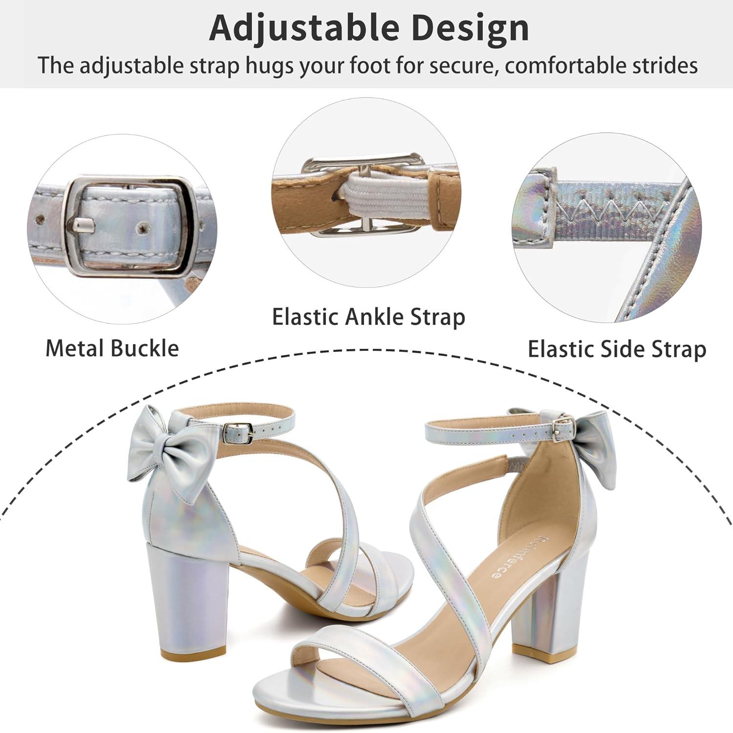image:imageComfortable Block Heels for Women 314 Stable Walk for Confidence on Wedding Elegant Bow Ankle Strap amp Cushioned Insole for Bride amp BridesmaidsIridescent