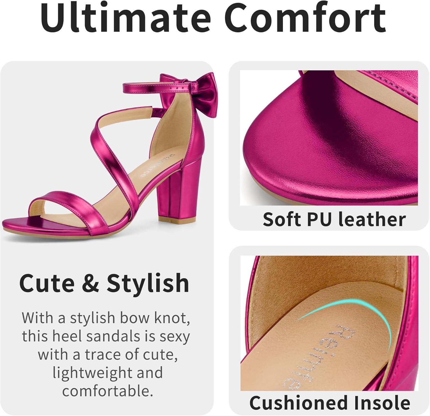 image:imageComfortable Block Heels for Women 314 Stable Walk for Confidence on Wedding Elegant Bow Ankle Strap amp Cushioned Insole for Bride amp BridesmaidsMetallic Fuchsia