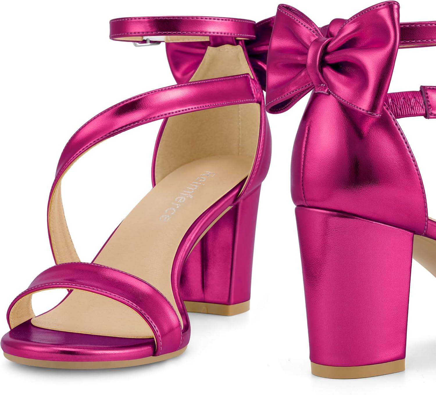 image:imageComfortable Block Heels for Women 314 Stable Walk for Confidence on Wedding Elegant Bow Ankle Strap amp Cushioned Insole for Bride amp BridesmaidsMetallic Fuchsia