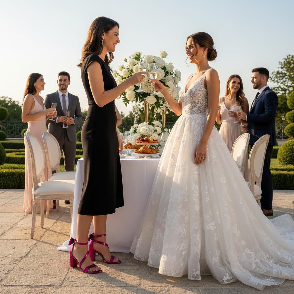 image:imageComfortable Block Heels for Women 314 Stable Walk for Confidence on Wedding Elegant Bow Ankle Strap amp Cushioned Insole for Bride amp BridesmaidsMetallic Fuchsia