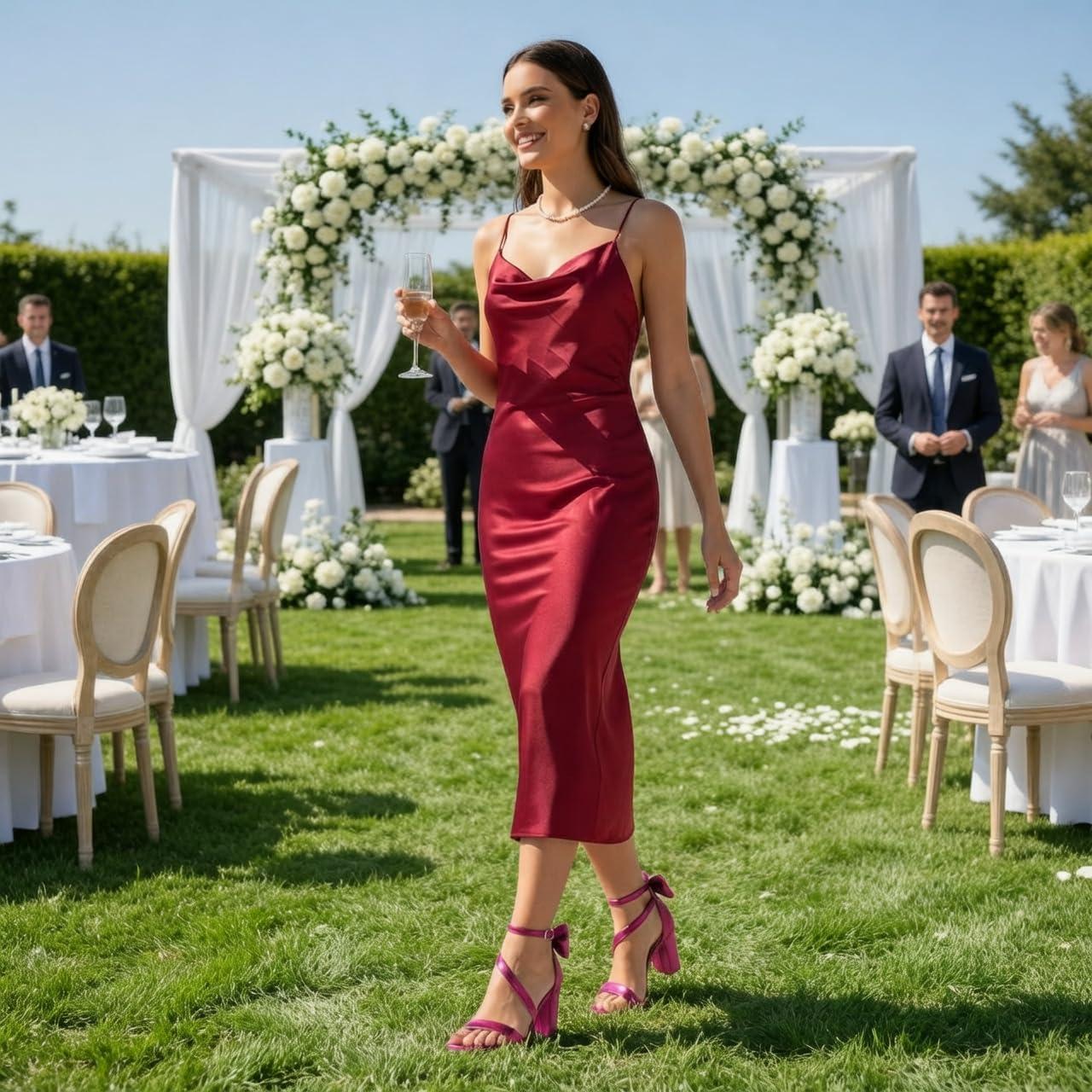 image:imageComfortable Block Heels for Women 314 Stable Walk for Confidence on Wedding Elegant Bow Ankle Strap amp Cushioned Insole for Bride amp BridesmaidsMetallic Fuchsia