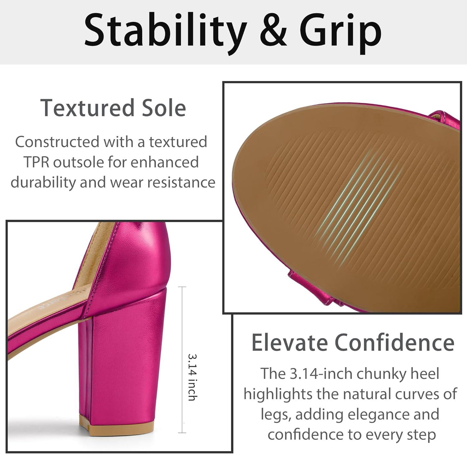 image:imageComfortable Block Heels for Women 314 Stable Walk for Confidence on Wedding Elegant Bow Ankle Strap amp Cushioned Insole for Bride amp BridesmaidsMetallic Fuchsia
