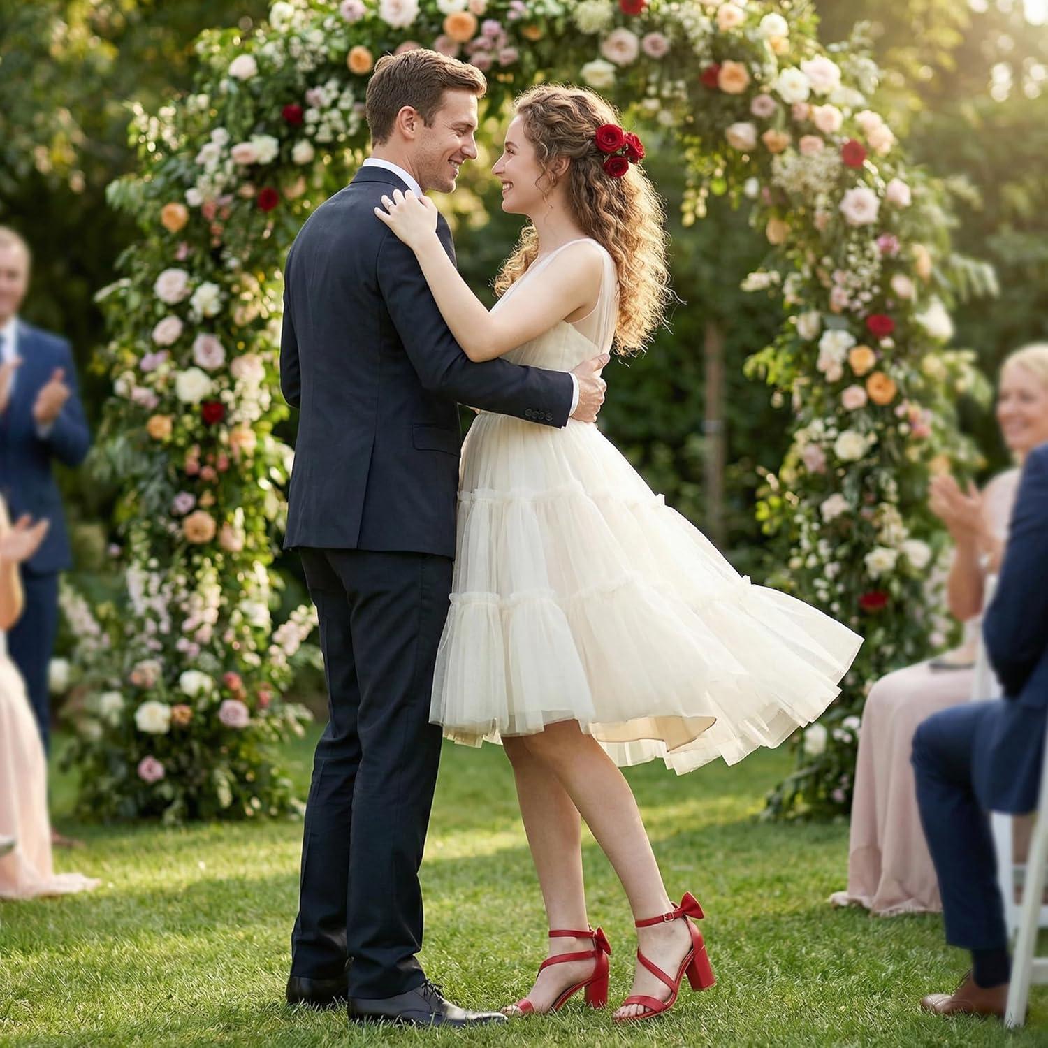 image:imageComfortable Block Heels for Women 314 Stable Walk for Confidence on Wedding Elegant Bow Ankle Strap amp Cushioned Insole for Bride amp BridesmaidsRed