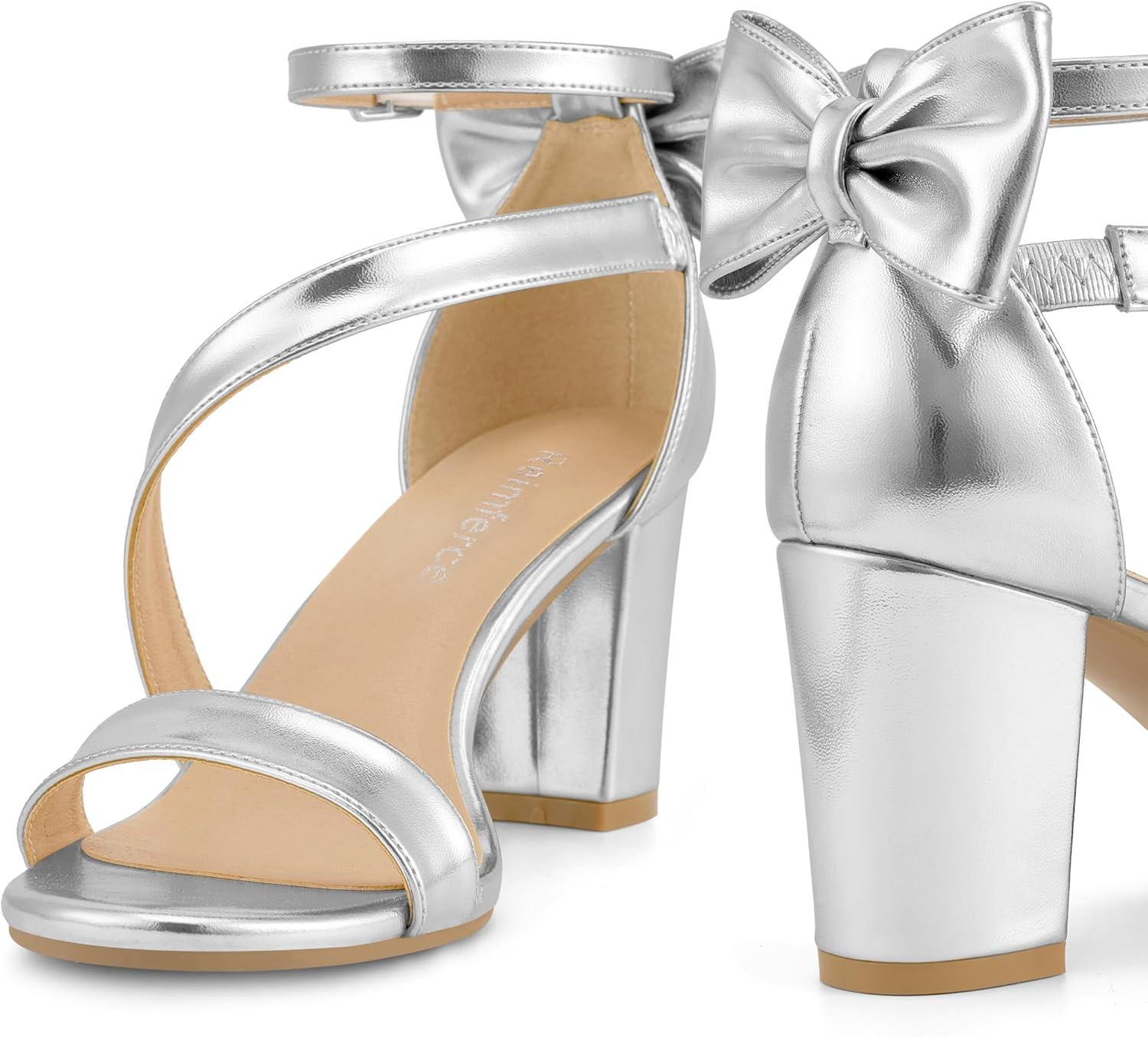 image:imageComfortable Block Heels for Women 314 Stable Walk for Confidence on Wedding Elegant Bow Ankle Strap amp Cushioned Insole for Bride amp BridesmaidsSilver