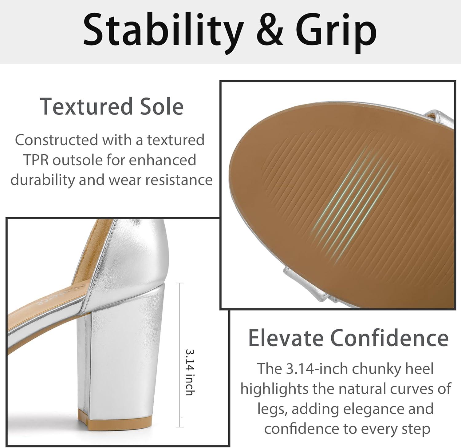 image:imageComfortable Block Heels for Women 314 Stable Walk for Confidence on Wedding Elegant Bow Ankle Strap amp Cushioned Insole for Bride amp BridesmaidsSilver