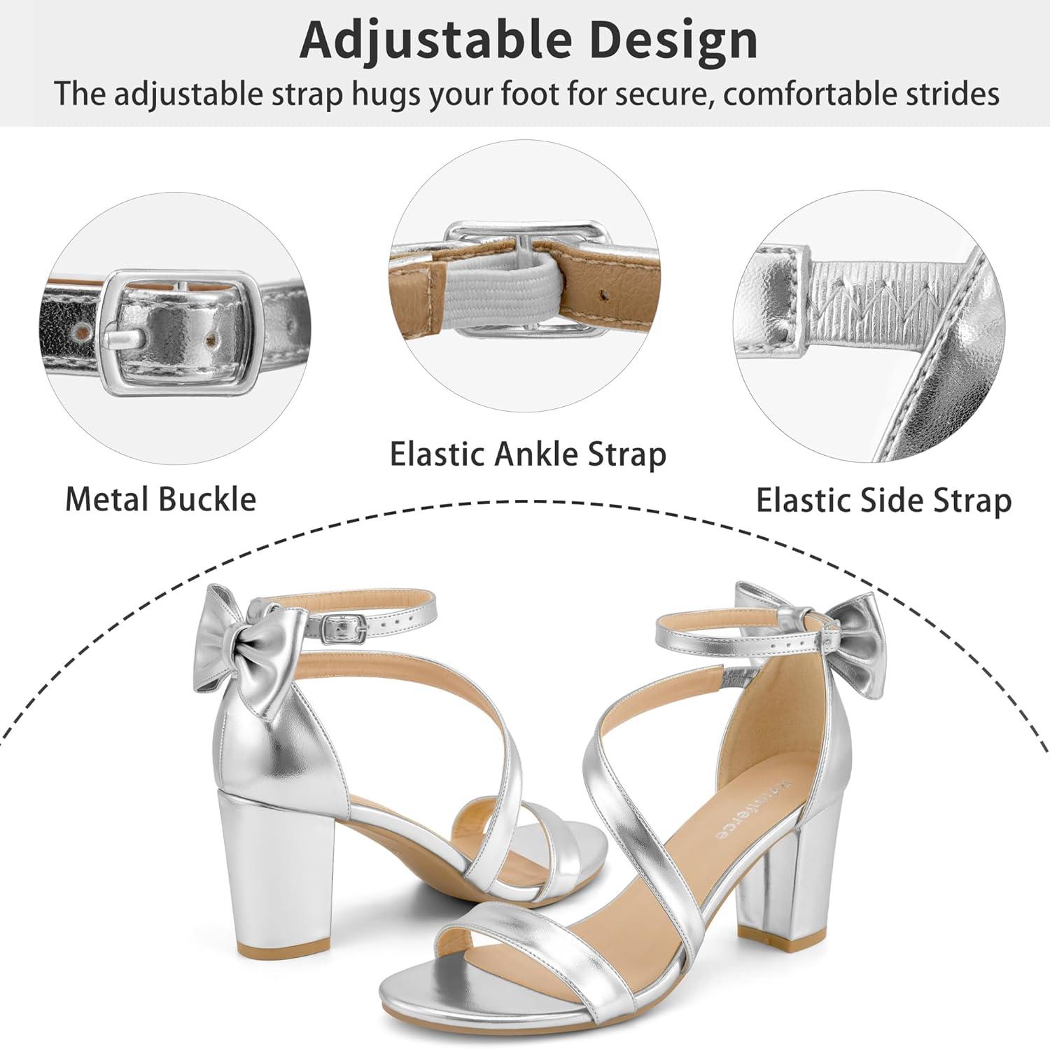image:imageComfortable Block Heels for Women 314 Stable Walk for Confidence on Wedding Elegant Bow Ankle Strap amp Cushioned Insole for Bride amp BridesmaidsSilver
