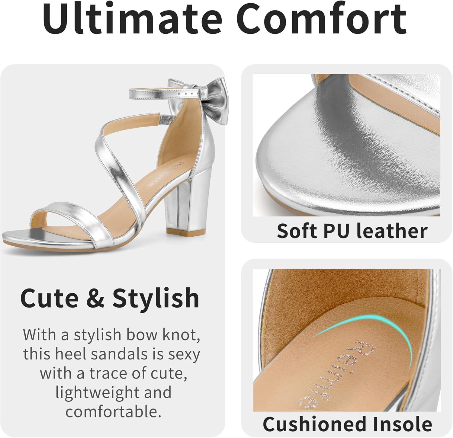 image:imageComfortable Block Heels for Women 314 Stable Walk for Confidence on Wedding Elegant Bow Ankle Strap amp Cushioned Insole for Bride amp BridesmaidsSilver