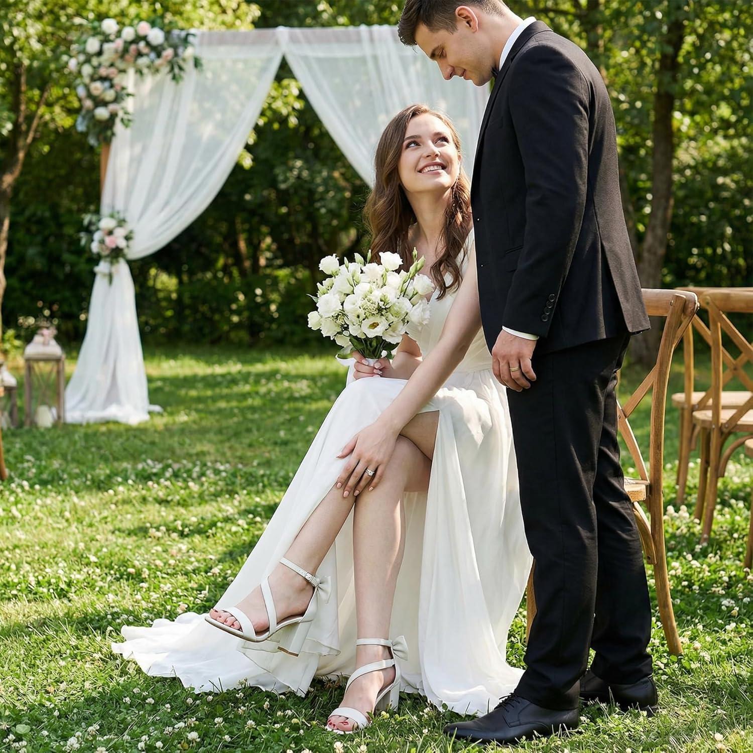 image:imageComfortable Block Heels for Women 314 Stable Walk for Confidence on Wedding Elegant Bow Ankle Strap amp Cushioned Insole for Bride amp BridesmaidsWhite