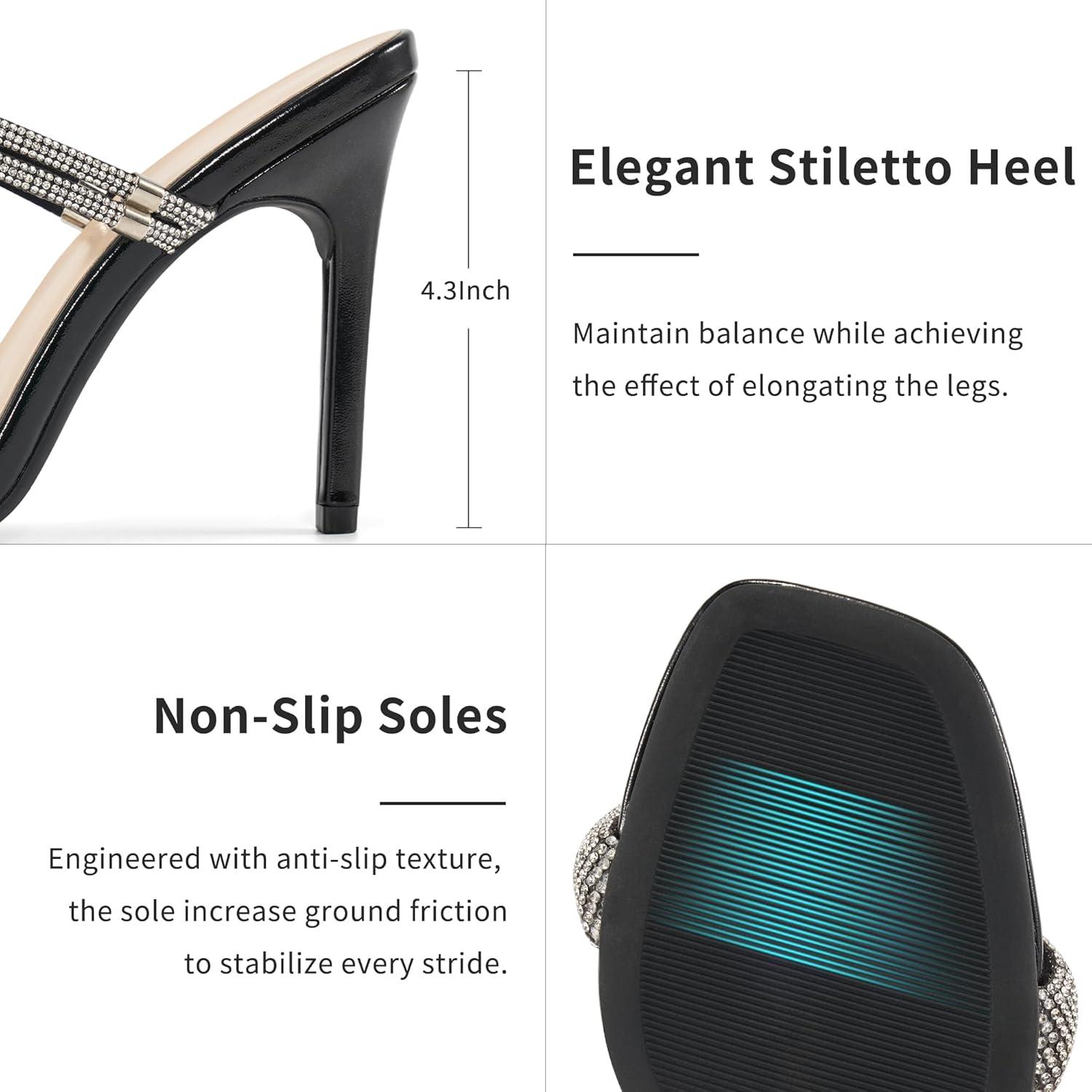 image:imageComfortable Heels for Women Wedding Fashion Womens Stiletto Heeled Sandals for Party Prom Ladies Sparkle Heel ShoesBlack