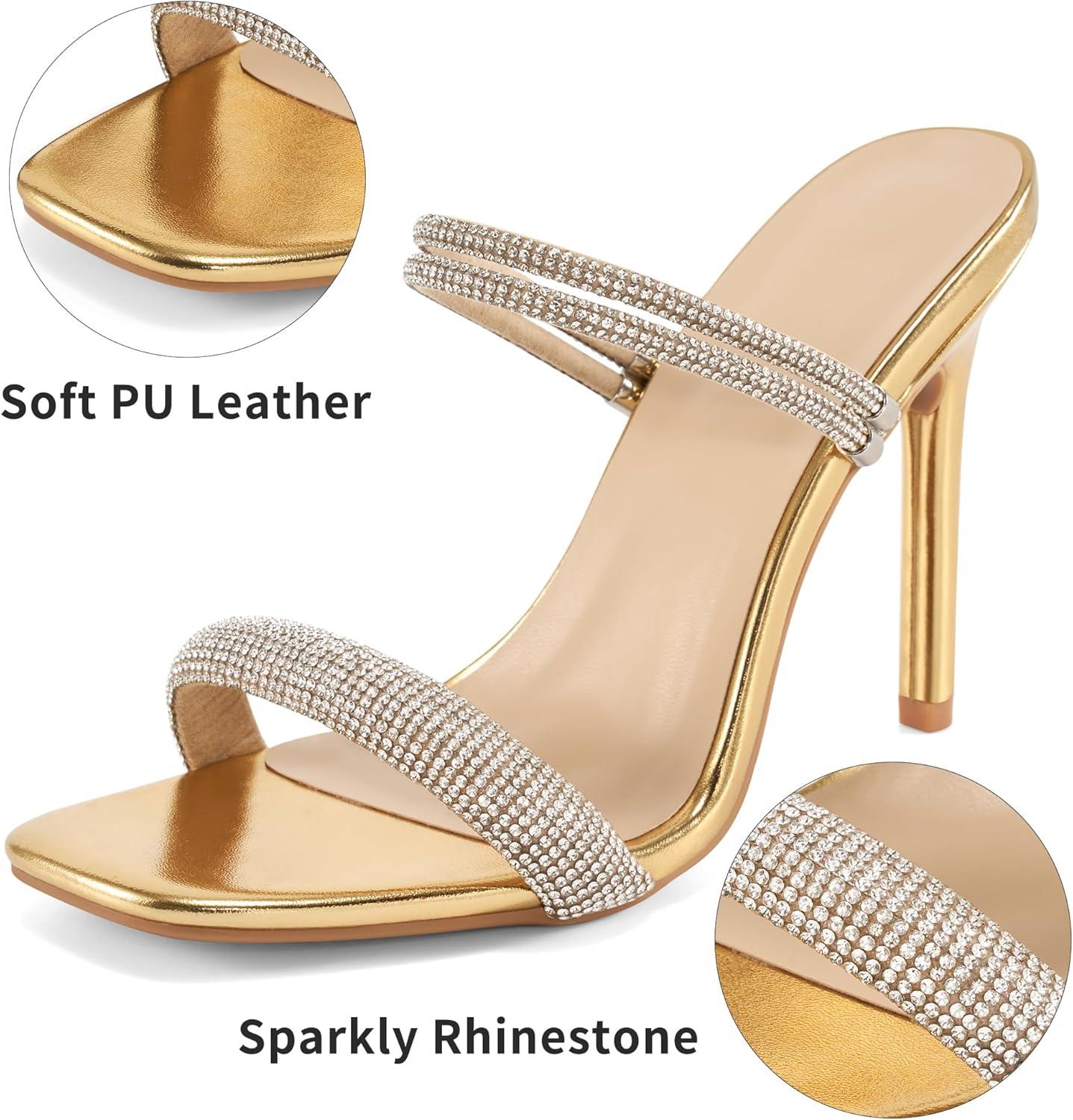 image:imageComfortable Heels for Women Wedding Fashion Womens Stiletto Heeled Sandals for Party Prom Ladies Sparkle Heel ShoesGold