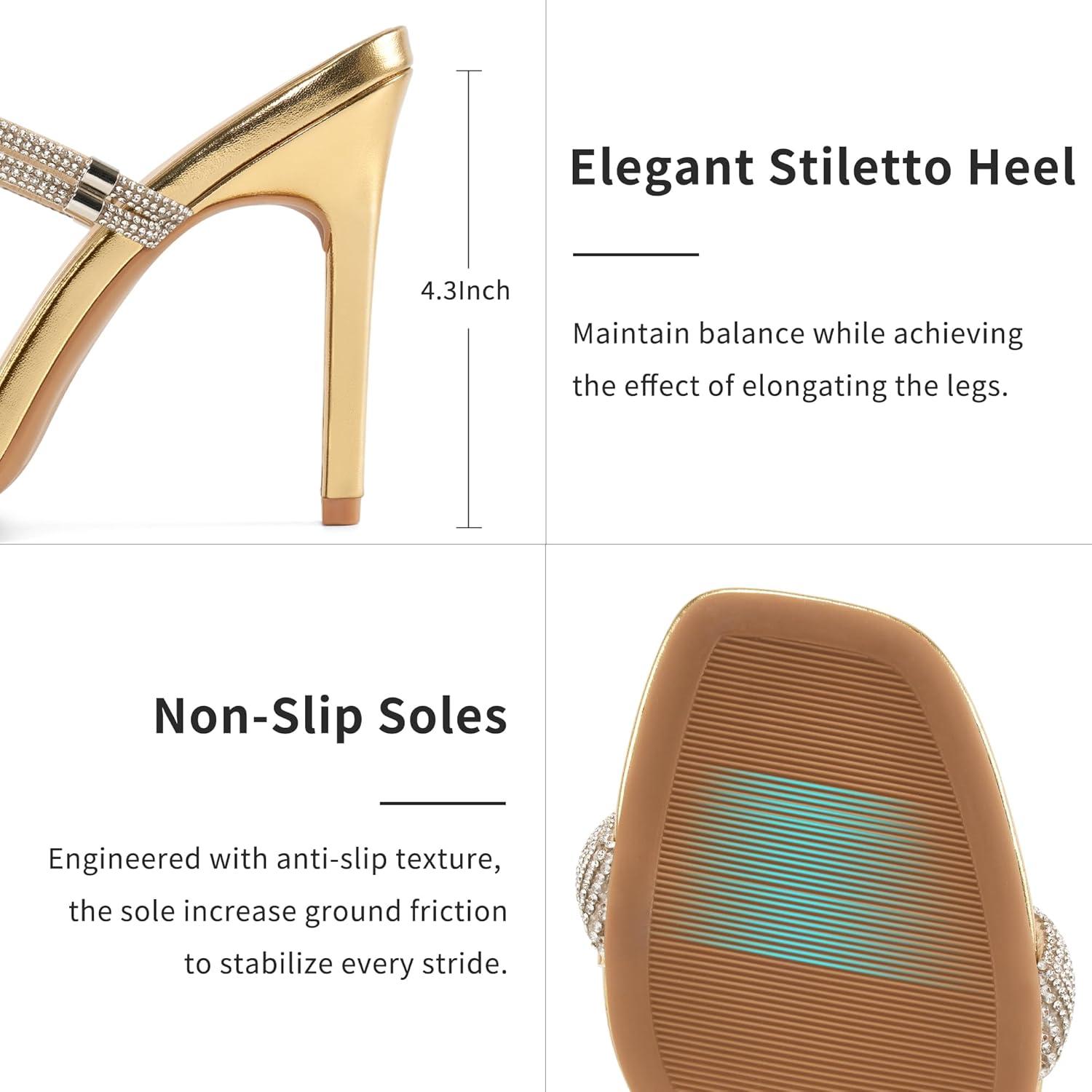 image:imageComfortable Heels for Women Wedding Fashion Womens Stiletto Heeled Sandals for Party Prom Ladies Sparkle Heel ShoesGold