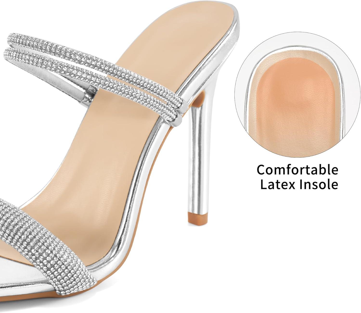 image:imageComfortable Heels for Women Wedding Fashion Womens Stiletto Heeled Sandals for Party Prom Ladies Sparkle Heel ShoesSilver
