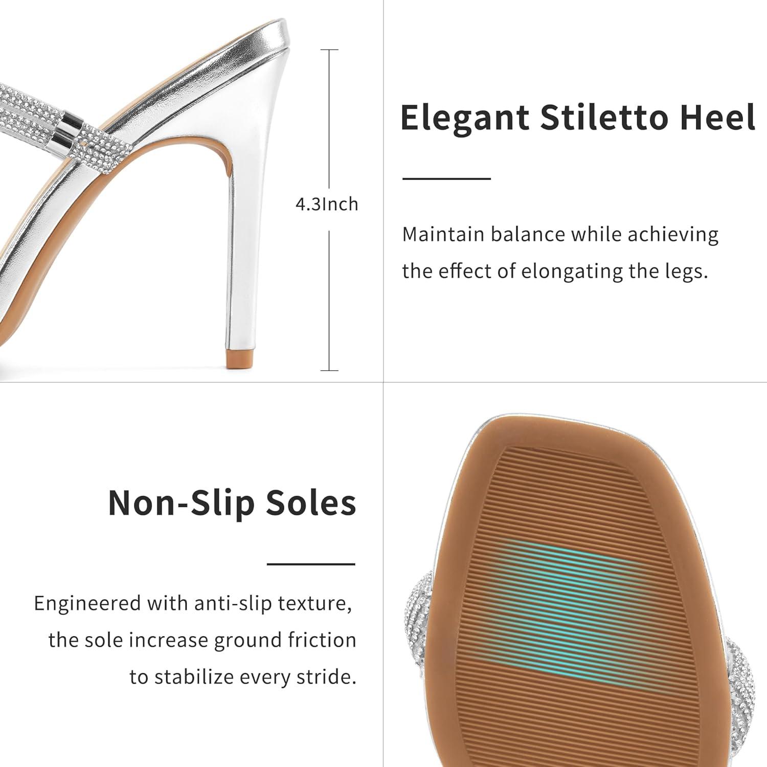 image:imageComfortable Heels for Women Wedding Fashion Womens Stiletto Heeled Sandals for Party Prom Ladies Sparkle Heel ShoesSilver