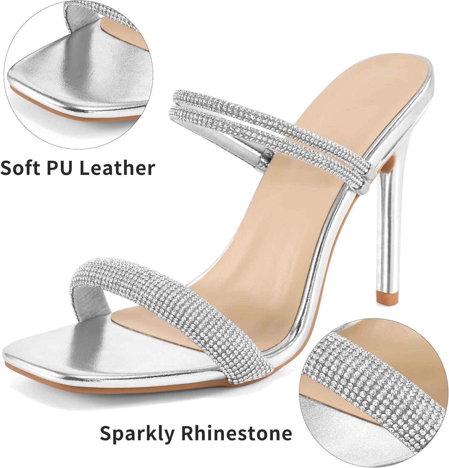 image:imageComfortable Heels for Women Wedding Fashion Womens Stiletto Heeled Sandals for Party Prom Ladies Sparkle Heel ShoesSilver