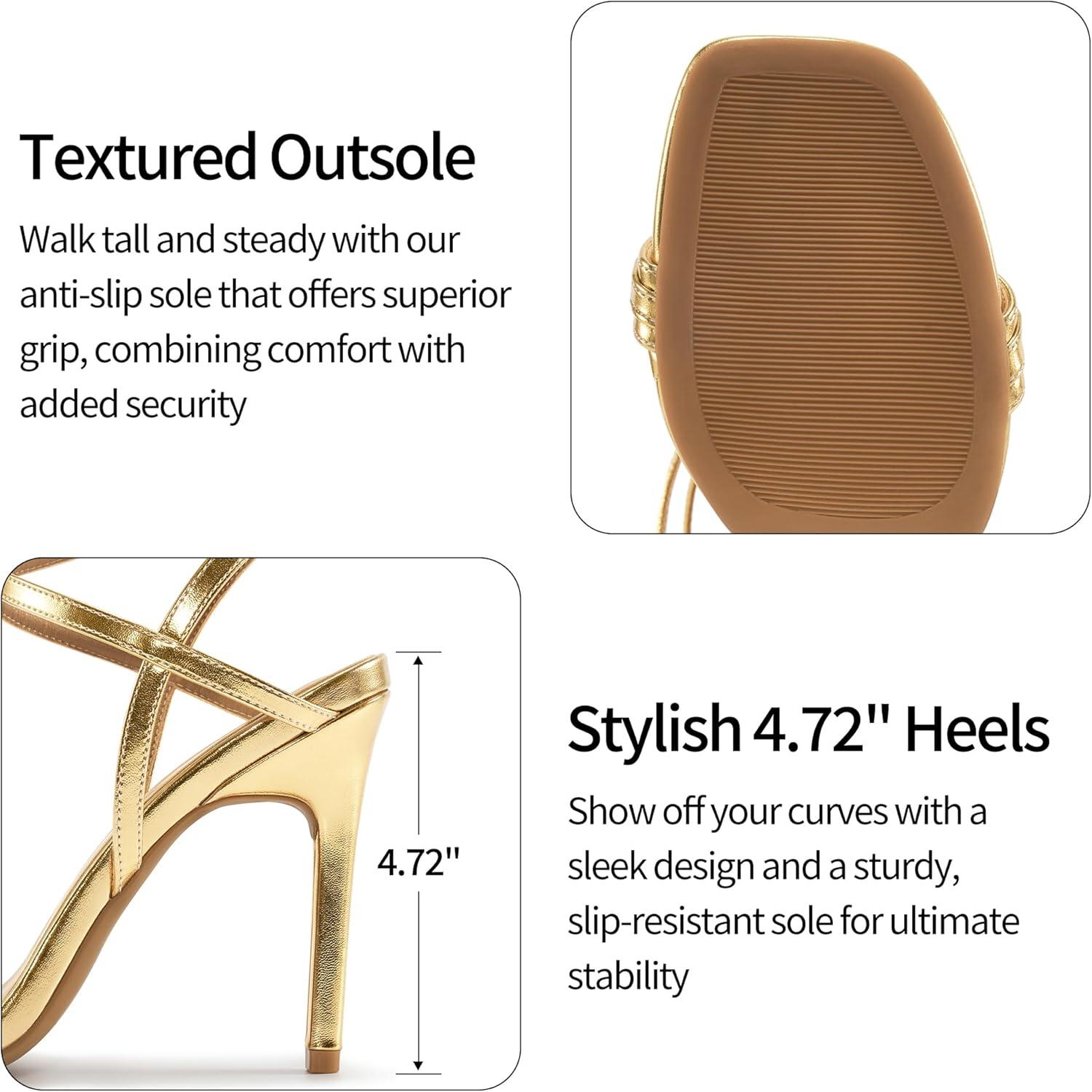 image:imageStrappy Heels for Women Dressy Comfortable Ladies Stiletto Sandals for Prom Party 2025 Bridal Wedding HeelsGold