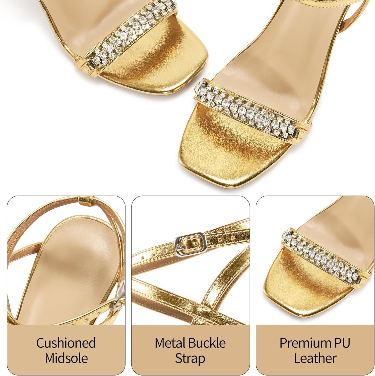 image:imageStrappy Heels for Women Dressy Comfortable Ladies Stiletto Sandals for Prom Party 2025 Bridal Wedding HeelsGold