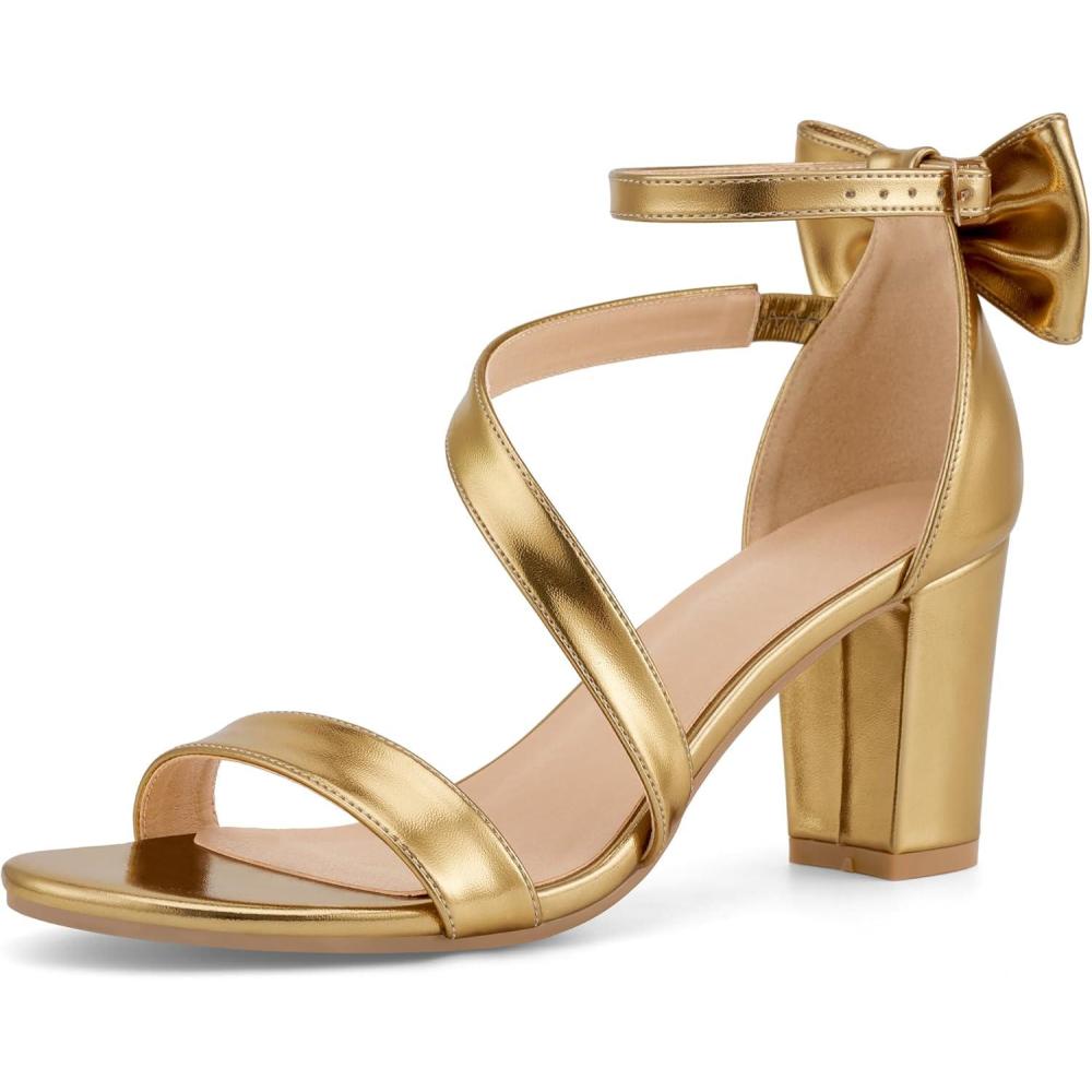 image:imageComfortable Block Heels for Women 314 Stable Walk for Confidence on Wedding Elegant Bow Ankle Strap amp Cushioned Insole for Bride amp BridesmaidsGold