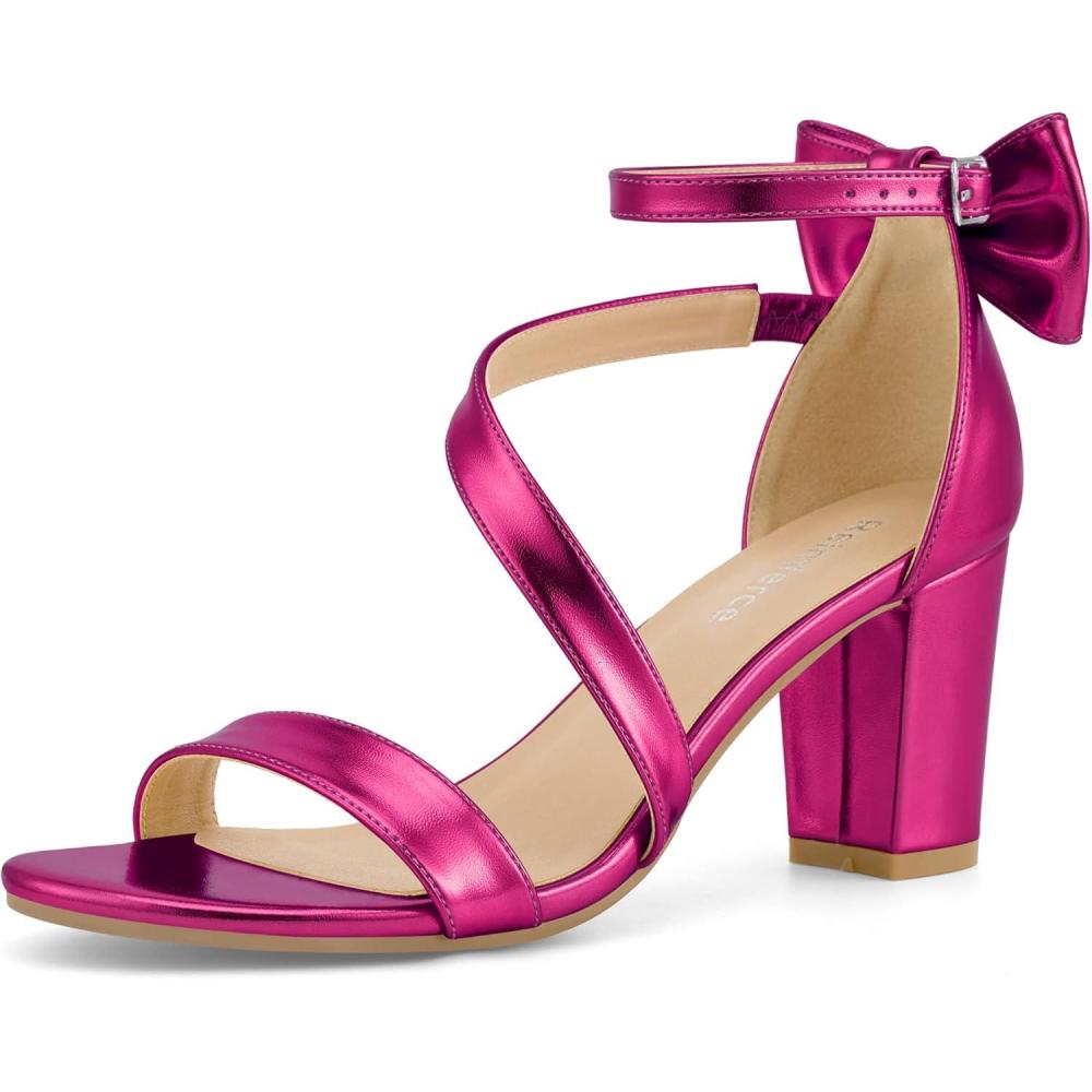 image:imageComfortable Block Heels for Women 314 Stable Walk for Confidence on Wedding Elegant Bow Ankle Strap amp Cushioned Insole for Bride amp BridesmaidsMetallic Fuchsia