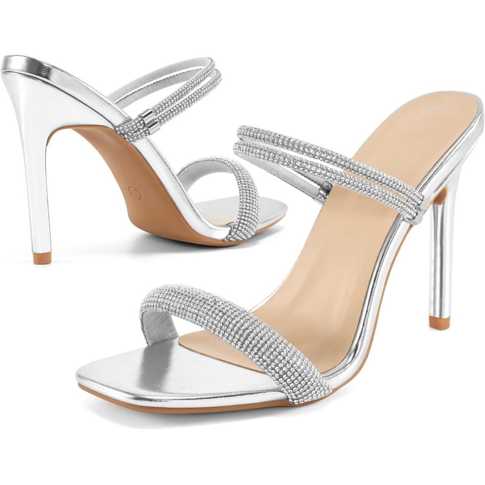 image:imageComfortable Heels for Women Wedding Fashion Womens Stiletto Heeled Sandals for Party Prom Ladies Sparkle Heel ShoesSilver