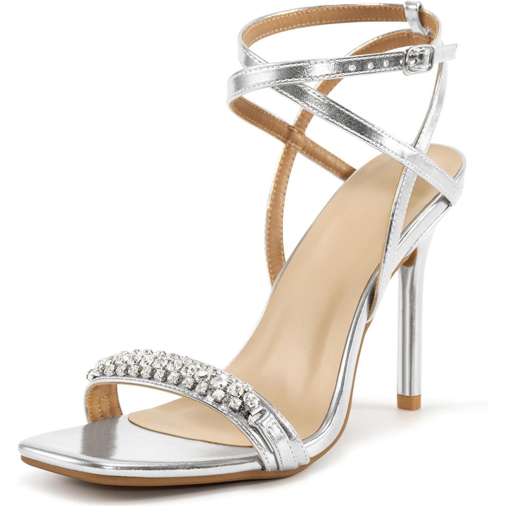 image:imageStrappy Heels for Women Dressy Comfortable Ladies Stiletto Sandals for Prom Party  2025 Bridal Wedding HeelsSilver