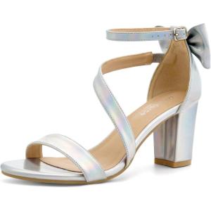 Comfortable Block Heels for Women: 3.14″ Stable Walk for Confidence on Wedding – Elegant Bow Ankle Strap & Cushioned Insole for Bride & Bridesmaids(Iridescent)