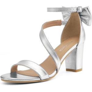 Comfortable Block Heels for Women: 3.14″ Stable Walk for Confidence on Wedding – Elegant Bow Ankle Strap & Cushioned Insole for Bride & Bridesmaids(Silver)
