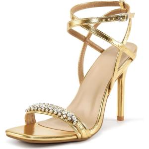 Strappy Heels for Women Dressy: Comfortable Ladies Stiletto Sandals for Prom Party – 2025 Bridal Wedding Heels(Gold)