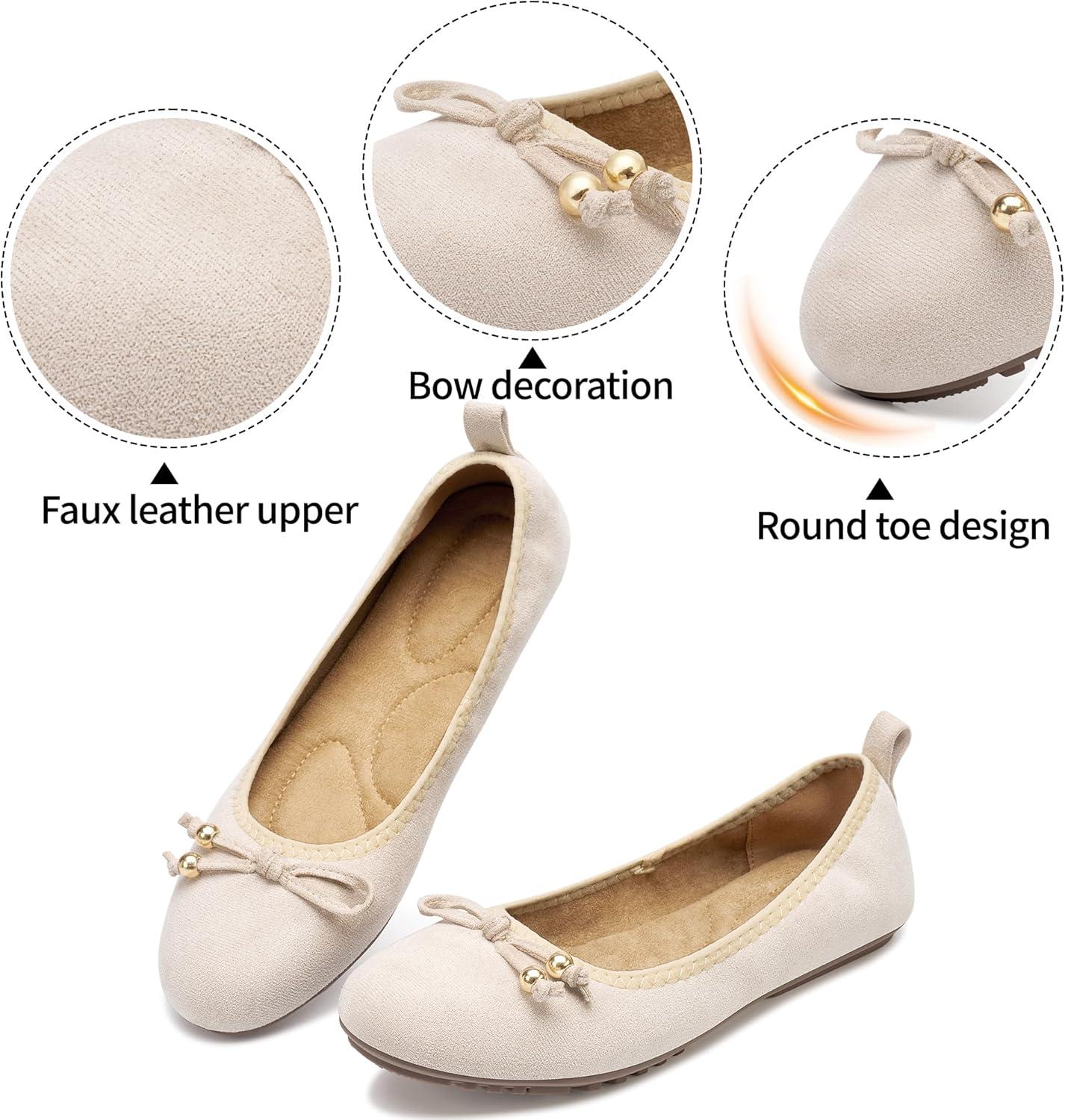 image:imageCasual Womens Ballet Flats SlipOn Design amp Cushioned Comfort for Daily Work Quiet PU Soles amp Round Toe for Confidence in Office Working WomenBeigesuede