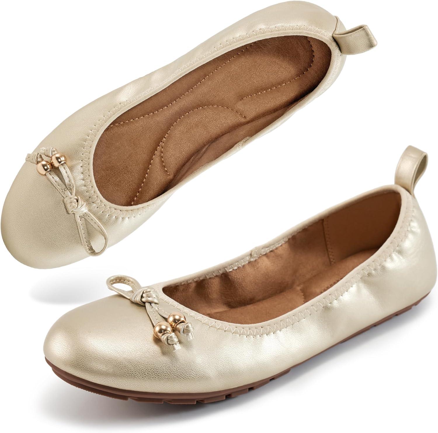 image:imageCasual Womens Ballet Flats SlipOn Design amp Cushioned Comfort for Daily Work Quiet PU Soles amp Round Toe for Confidence in Office Working WomenGold